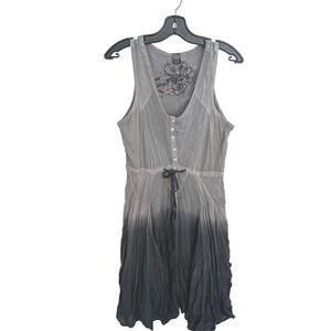 Desigual Women's Sleeveless Grey Ombre Dress with Floral Embroidery - L EUC